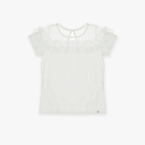T-shirt bianca con inserto trasparente e tulle PLEASE